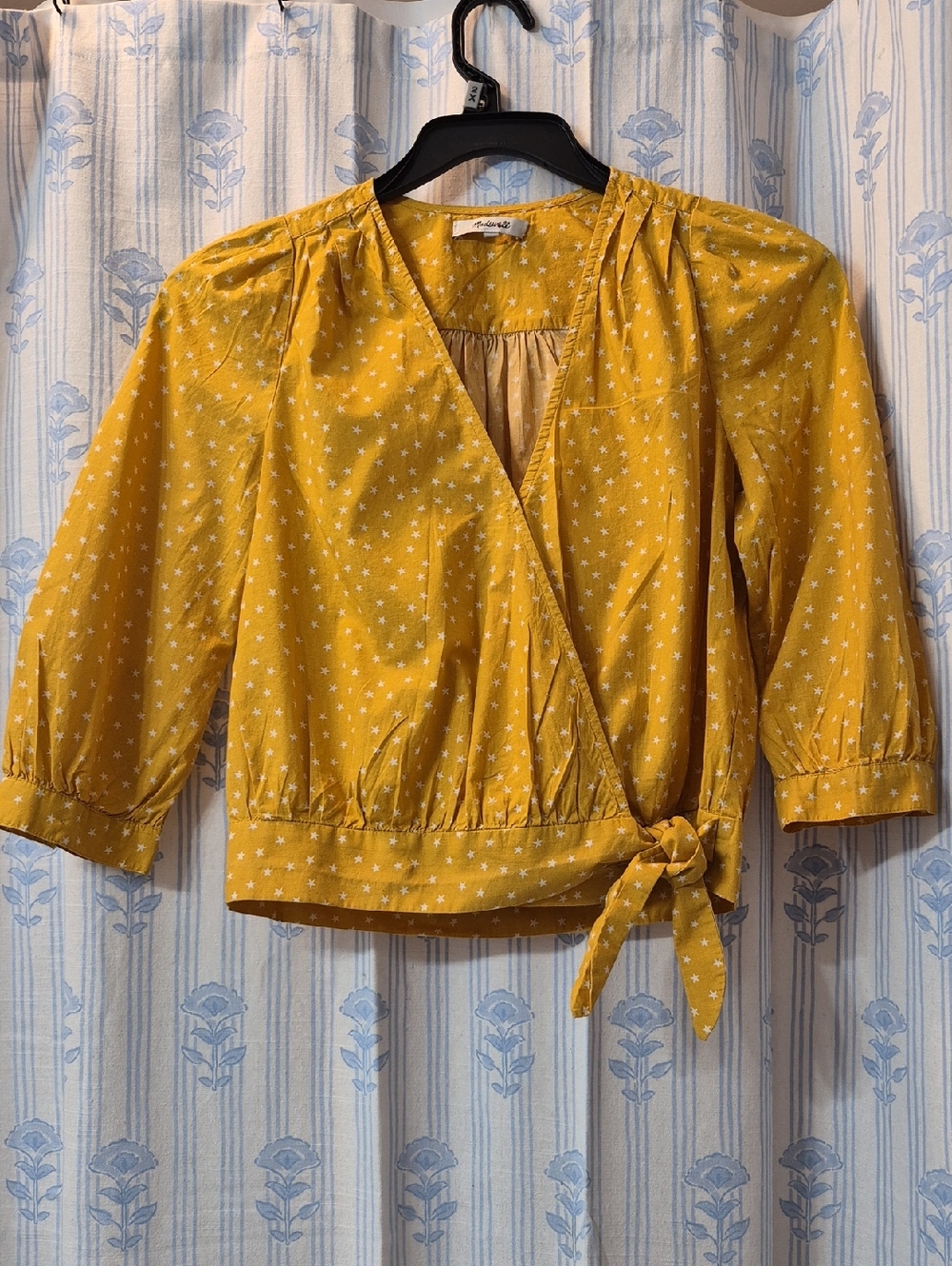 Madewell Yellow Star Scatter Print Wrap Front Blouse Sz XXS